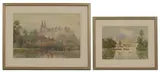 Herbert Marshall, Two riverside views of churches, watercolour