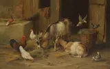 Edgar Hunt, By the Stable Door, oil on canvas