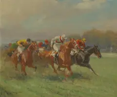 Eugène Péchaubès, Horse racing, oil on board
