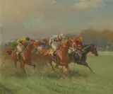 Eugène Péchaubès, Horse racing, oil on board