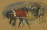 Hubert de Watrigant, Le Couverture 'Rouge, mixed media on paper