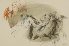 Hubert de Watrigant, The Start, black chalk and watercolour