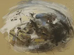 Hubert de Watrigant, Full speed ahead, mixed media and collage on card