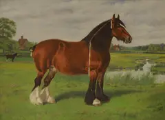 Frank Babbage, Miss Constance', a shire horse by a stream in an open landscape, oil on canvas