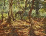 Barry Peckham, A horse in woodland, oil on canvas board