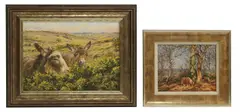 Barry Peckham, Shetland Ponies at Pond End, oil on canvas board together with: New Forest Donkeys' giclée print on canvas