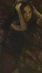 Carel Weight, Girl with raised arms, oil on canvas laid on board
