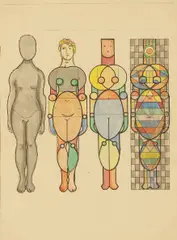 Eduardo Paolozzi, Four figures, watercolour over a printed base