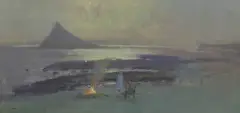 Frederick Cuming, Barbecue, St Michael's Mount, oil on board