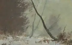 Edward Seago, Snow and Mist, Norfolk, oil on board
