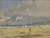 Ken Howard, Sennen Beach, oil on canvas laid on board