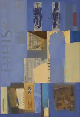 Theodore Mendez, Blue Paris, collage and acrylic on canvas