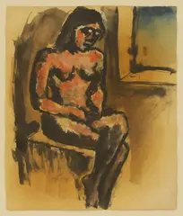 Josef Herman, A seated nude, mixed media on paper