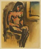 Josef Herman, A seated nude, mixed media on paper
