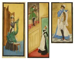 Albert Victor Ormsby Wood, A group of five paintings of a maid and her charge, watercolour and gouache over pencil