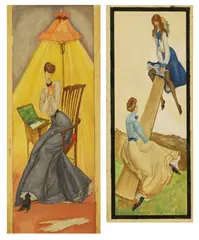 Albert Victor Ormsby Wood, A group of four paintings of a governess, pencil and gouache