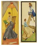 Albert Victor Ormsby Wood, A group of four paintings of a governess, pencil and gouache