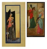 Albert Victor Ormsby Wood, Two paintings, one of a lady getting dressed, the other of a portrait sitting, watercolour and gouache over pencil