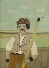 Melville Hardiment, A farmer with hayfork, oil on board