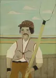 Melville Hardiment, A farmer with hayfork, oil on board