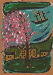 Billy Childish, Sailing Away, oil on cardboard box