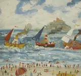 Simeon Stafford, The Fishing Fleet, oil on board