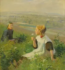 Harold Harvey, Blowing Dandelions, oil on canvas