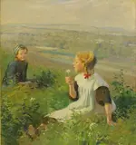 Harold Harvey, Blowing Dandelions, oil on canvas