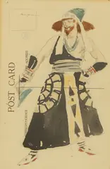 Charles Ricketts, Costume design - Holofernes, for 'Judith, mixed media on postcard