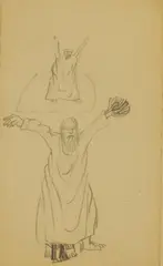 Stanley Spencer, Two figures with arms outstretched, pencil on postcard
