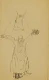 Stanley Spencer, Two figures with arms outstretched, pencil on postcard