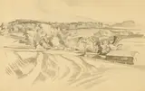 John Nash, Landscape with barn, watercolour en grisaille over pencil