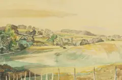John Nash, Landscape, pencil and watercolour heightened with white