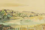 John Nash, Landscape, pencil and watercolour heightened with white