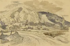 John Nash, A hilly landscape, watercolour over pencil