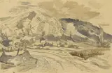 John Nash, A hilly landscape, watercolour over pencil