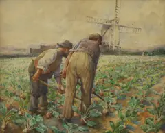Arthur J Legge, Hoeing, Finchingfield (Mr Saines and Mr Jealous), watercolour