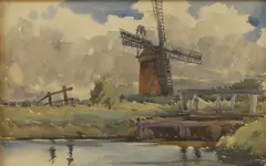 Barbara Legge, A view of a windmill, watercolour