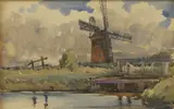 Barbara Legge, A view of a windmill, watercolour