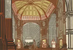 Edward Bawden, Leadenhall Market, lithograph in colours from a linocut