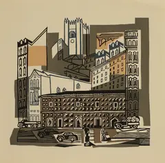 Lisboa', the Casa dos Bicos Cathedral, Lisbon by Edward Bawden, after the linocut created for 'Bawden in Portugal' that appeared in 'Motif', sold Mar 2026
