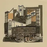 Edward Bawden, Lisboa', the Casa dos Bicos Cathedral, Lisbon, after the linocut created for 'Bawden in Portugal' that appeared in 'Motif'