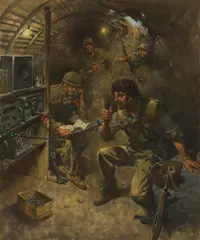 Terence Cuneo, Incident on the Bar-Lev Line: The Last Hours of an Israeli Bunker, oil on canvas