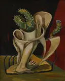 Patricia Pearce, Cactus in a foot vase, oil on canvas