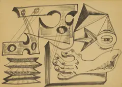 John Banting, Guitar player, pen and ink and marker pen