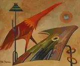 Patricia Pearce, Red Bird, oil on canvas board