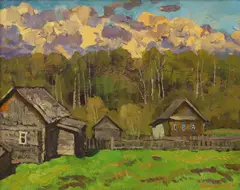 Yuri Matushevski, Spring in the Village, oil on board