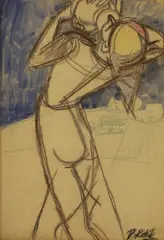 Pravoslav Kotík, Thirst, circa 1940, coloured crayon and watercolour