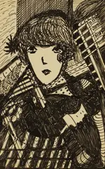 Madge Gill, Study of a woman, pen and ink on postcard