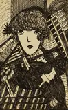 Madge Gill, Study of a woman, pen and ink on postcard